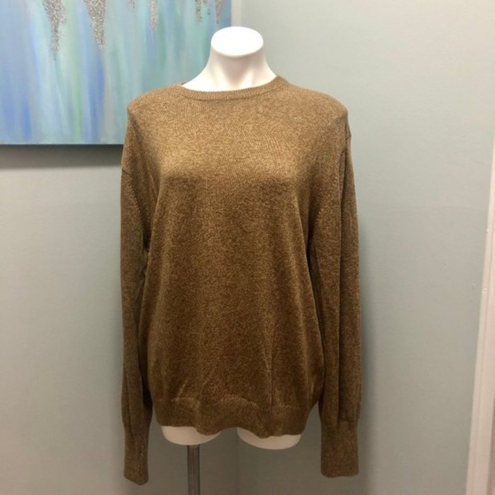 Henry Jacobson Silk Cotton Blend Tan Crew Sweater